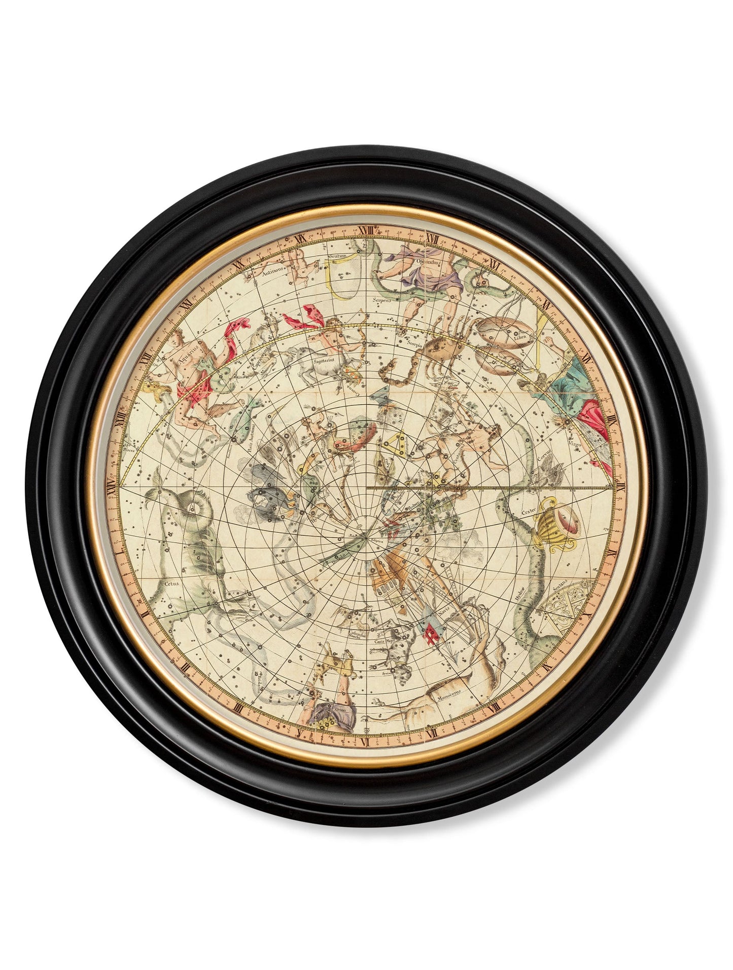 c.1820 Map of Constellations – Round Frame styled view – Leya Buster Interiors