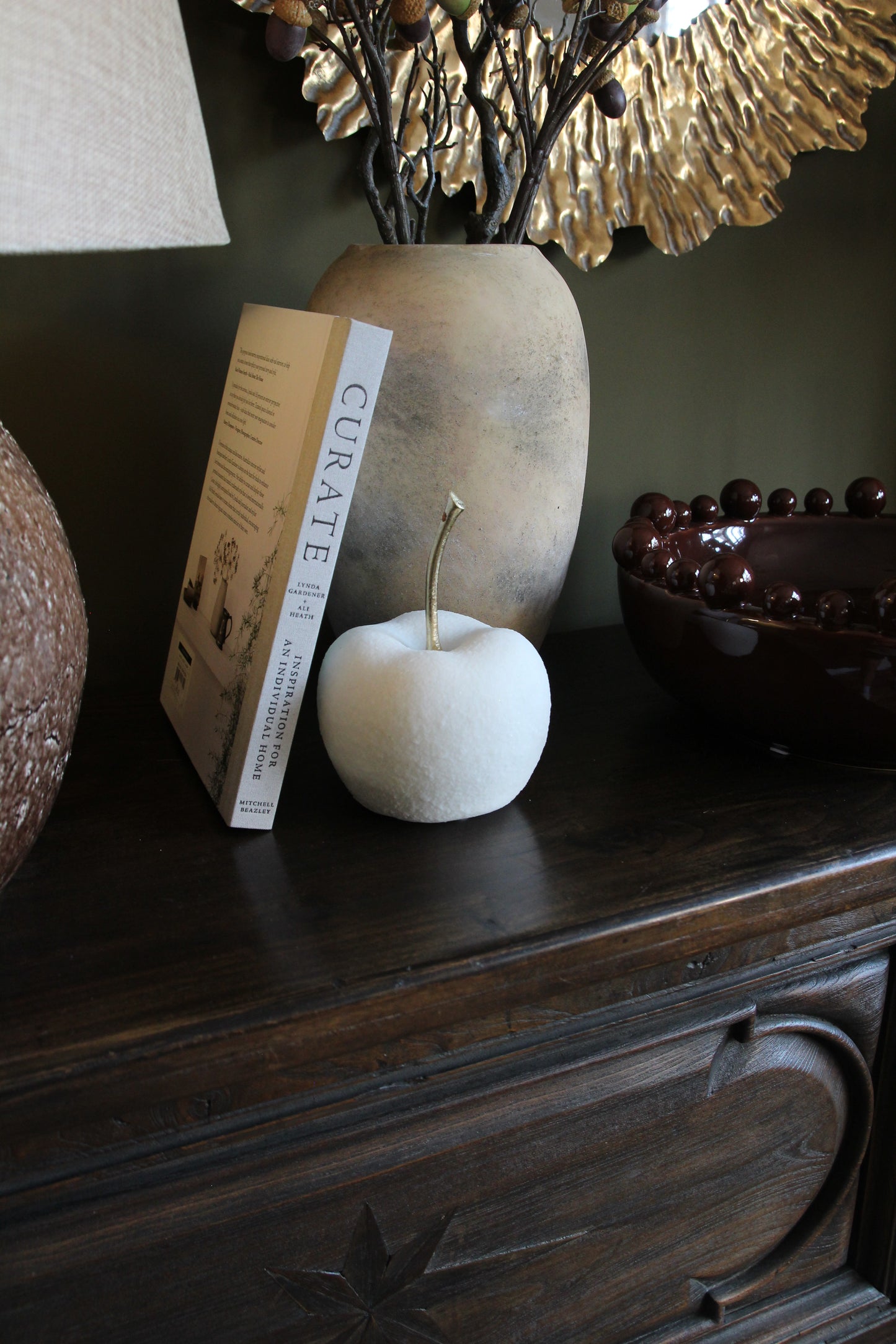 White decorative apple home accessory in a quartz-white finish