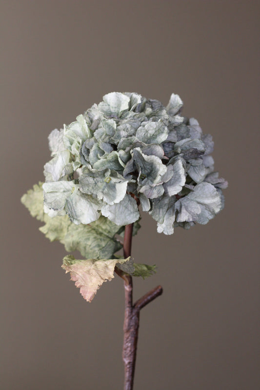 Rustic Hydrangea Stem – Moss Green faux hydrangea with a full muted green flower head