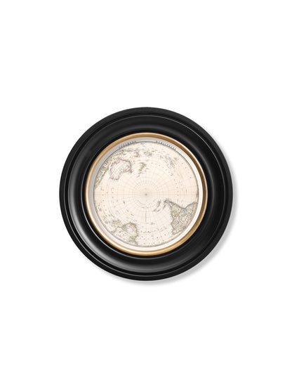 c.1838 World Map Hemispheres in Round Frames styled view – Leya Buster Interiors