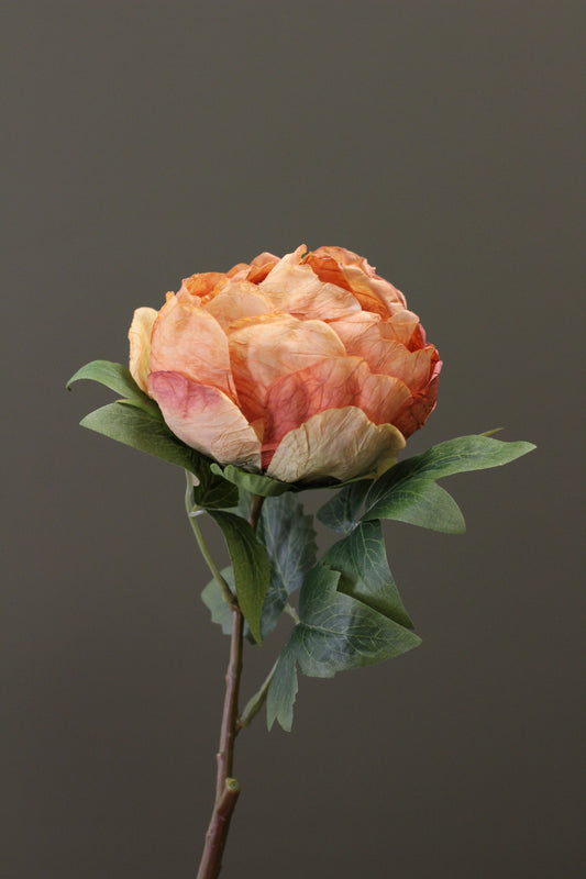 Vintage Peony Bud Stem – Burnt Orange faux peony bud in a warm autumn tone