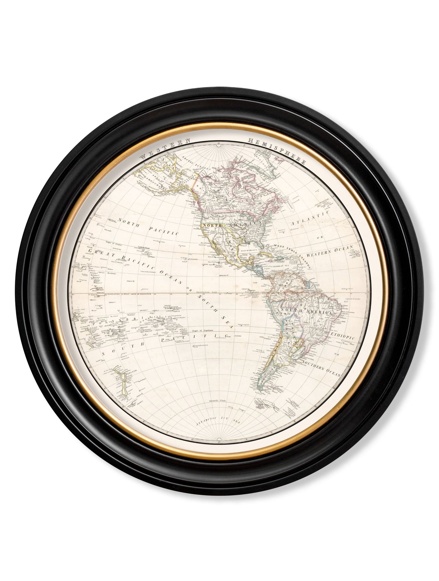 c.1838 World Map Hemispheres in Round Frames styled view – Leya Buster Interiors
