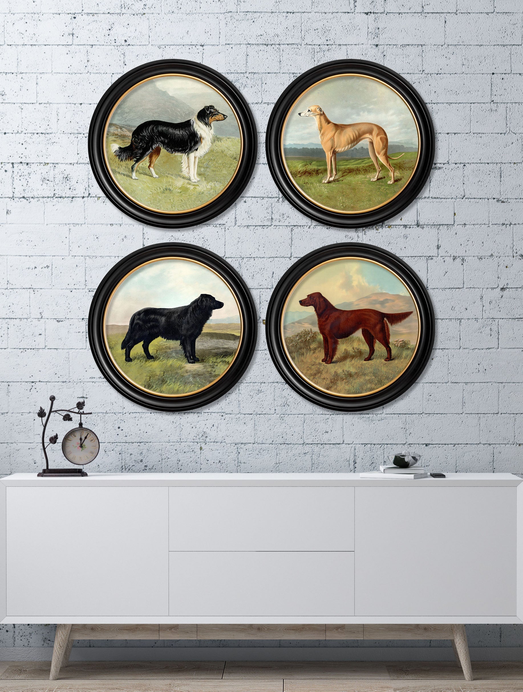 c.1881 Working Dogs – Round Frame – framed wall art at Leya Buster Interiors