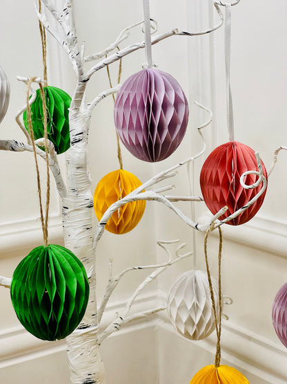 Green Hanging Paper Easter Eggs – Set of 4 styled view – Leya Buster Interiors