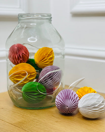 White Hanging Paper Easter Eggs – Set of 4 styled view – Leya Buster Interiors